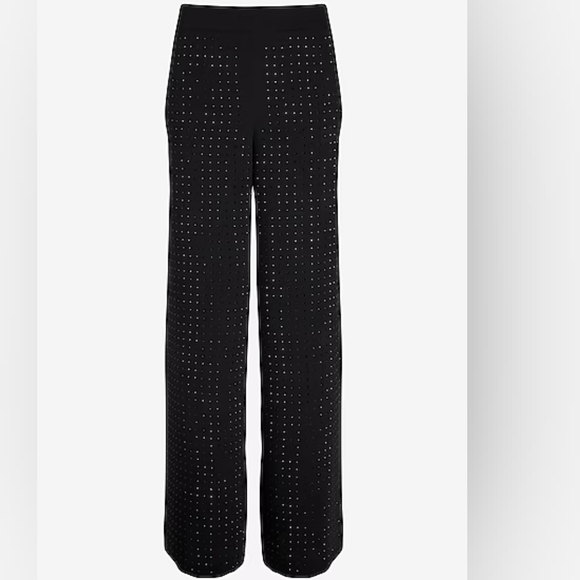 EXPRESS: Rhinestone Studded High Waisted Wide Leg Trousers - Picture 8 of 8